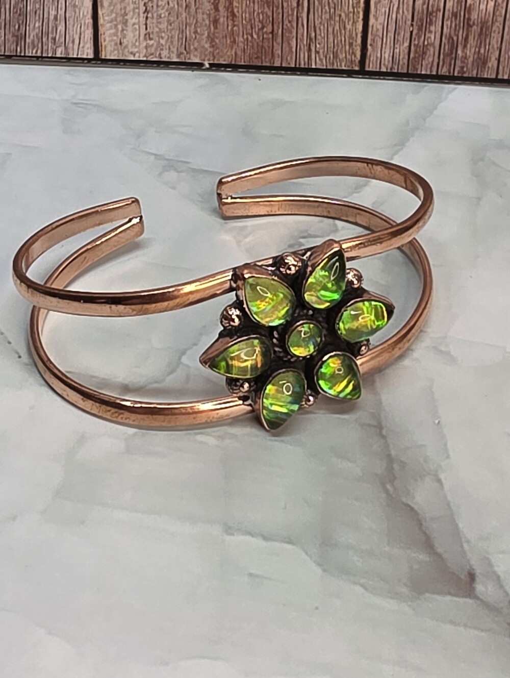 Copper Opal Floral Cuff Bracelet Boho Southwestern Statement